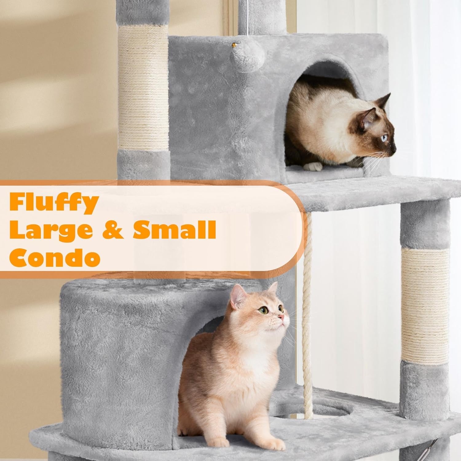 62.2 Inches Cat Tree Cat Towers Cat Condo with Platform & Hammock, Scratching Posts for Kittens Pet Play House with Plush Perch for Indoor Activity Relaxing