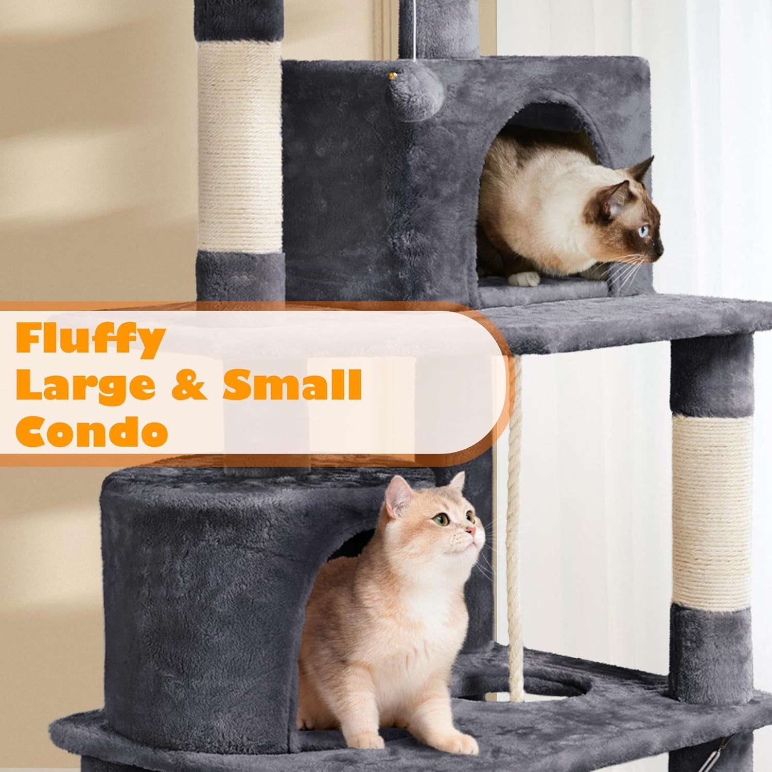 62.2 Inches Cat Tree Cat Towers Cat Condo with Platform & Hammock, Scratching Posts for Kittens Pet Play House with Plush Perch for Indoor Activity Relaxing