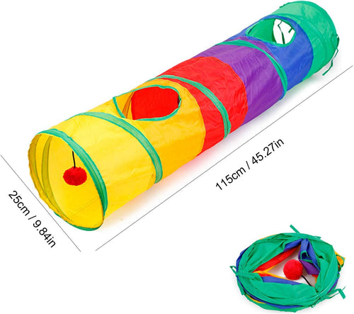 24Pcs Cat Toys Kitten Interactive Pet Toys Assortments, Foldable Rainbow S-Tunnel, Cat Feather Teaser, Wand Interactive Feather Toy, Fluffy Mouse, Crinkle Balls, Bell Play for Cat, Puppy, Kitty, Kitten