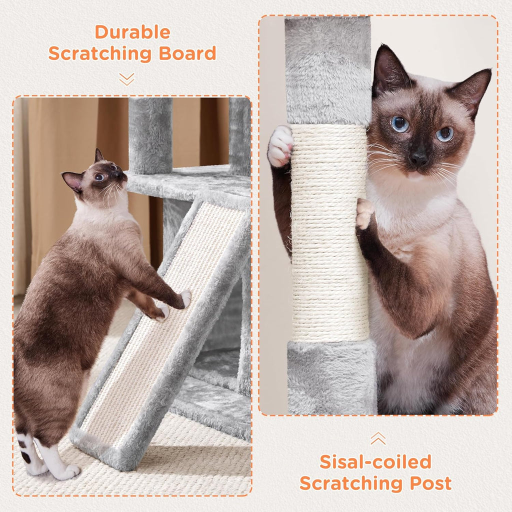 36In Cat Tree Cat Tower Play House Climber Stand Furniture with Scratching Post, Plush Perch, Dangling Ball, Two Condo and Ramp, Suit for Kittens, Cats and Pet