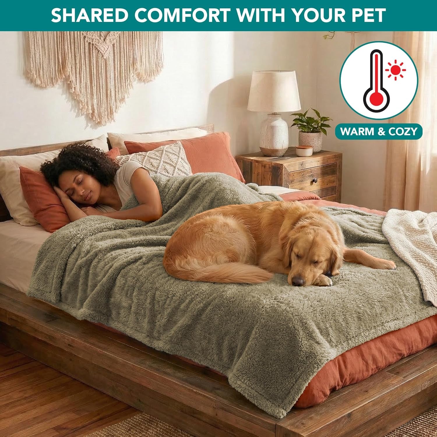 Fluffy Waterproof Dog Blanket Fleece | Soft Warm Pet Fleece Throw for Large Dogs and Cats | Fuzzy Plush Sherpa Throw Furniture Protector Sofa Couch Bed