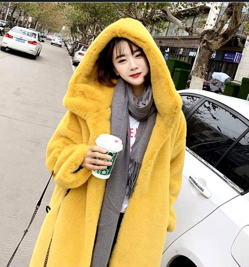 Winter Jacket Women High Quality Faux Rabbit Fur Coat Luxury Long Fur Jacket Overcoat Thick Warm Large Size Female Plush Coats