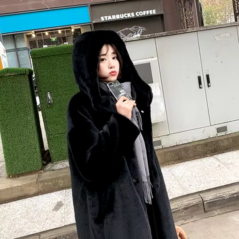 Winter Jacket Women High Quality Faux Rabbit Fur Coat Luxury Long Fur Jacket Overcoat Thick Warm Large Size Female Plush Coats