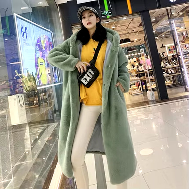 Winter Jacket Women High Quality Faux Rabbit Fur Coat Luxury Long Fur Jacket Overcoat Thick Warm Large Size Female Plush Coats