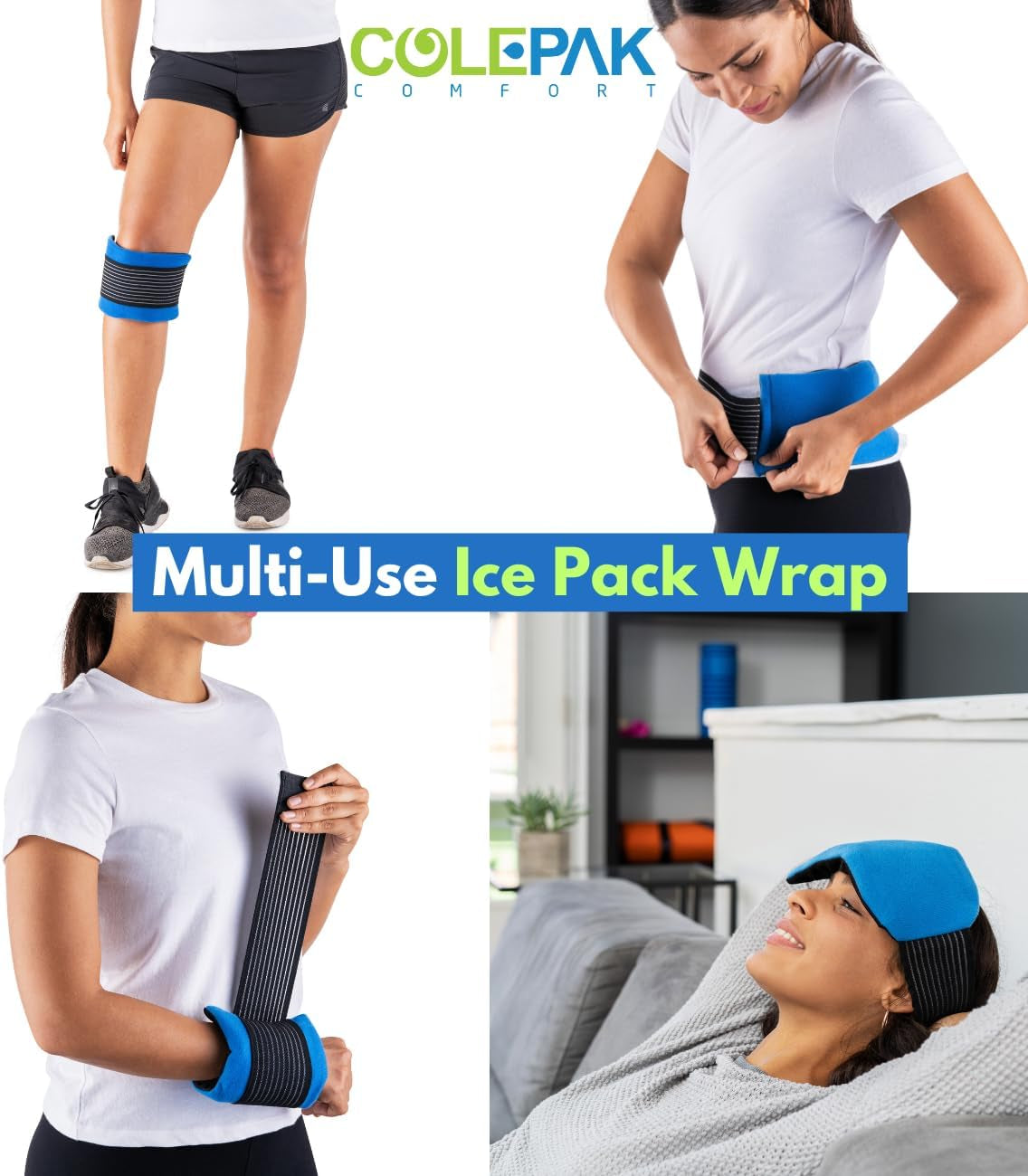 Hot and Cold Ice Packs for Injuries Reusable Gel - 2 Ice Packs, 2 Ice Pack Wrap Holders, Soft & Flexible - Ice Pack for Knee, Back, Foot, Leg Injuries